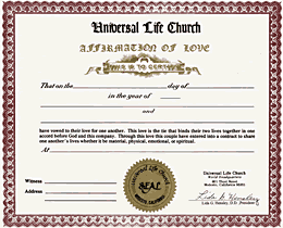 Affirmation of Love Certificate